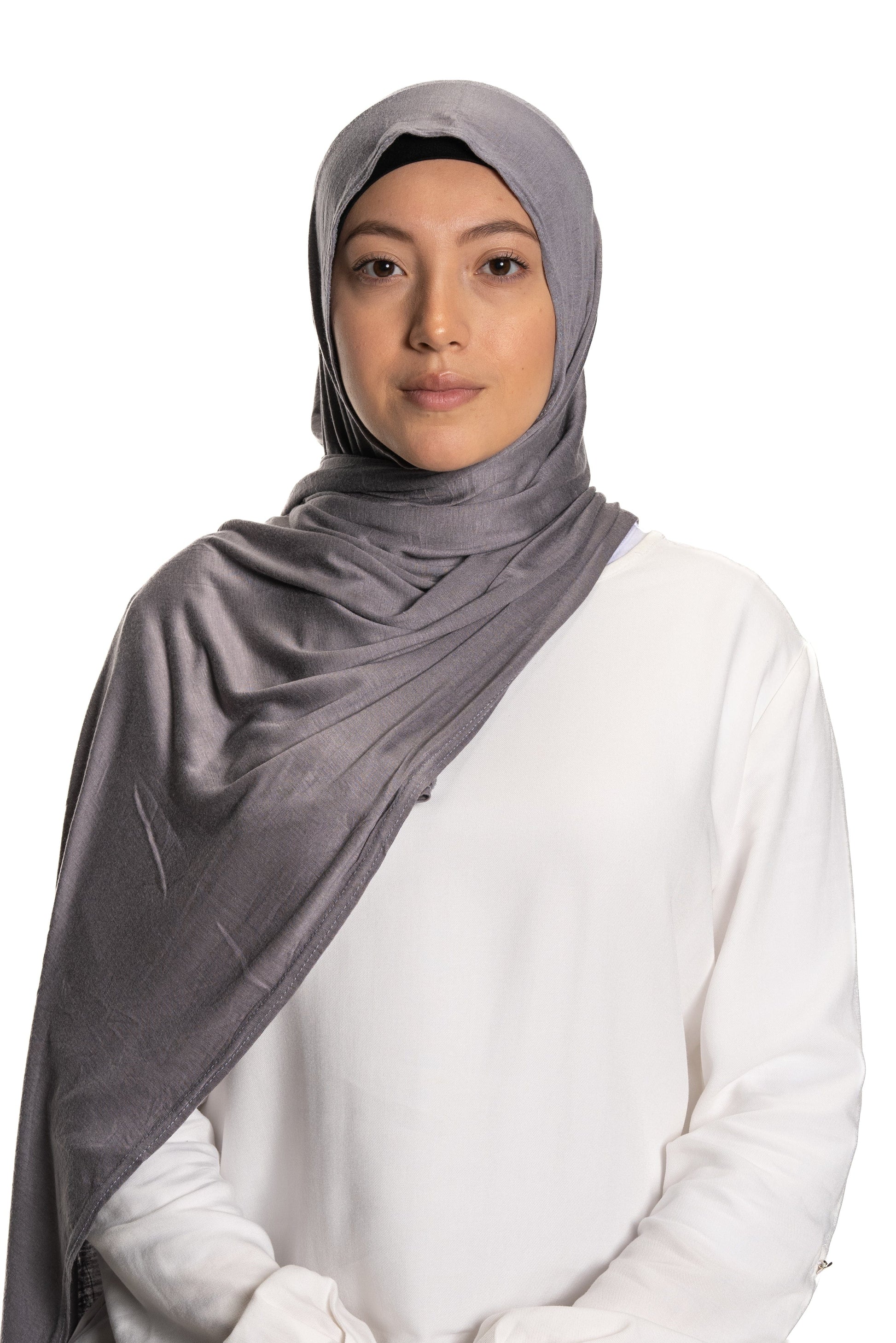 Jolie Nisa Hijab Grey Premium Slip-on Jersey Instant Head Scarf Wrap for Effortless and Stylish Hijab Wear Premium Slip-on instant Jersey Head Scarf Wrap for Effortless and Stylish Hijab Wear!