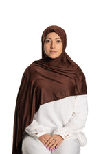 Load image into Gallery viewer, Jolie Nisa Hijab Mocha Brown Premium Slip-on Jersey Instant Head Scarf Wrap for Effortless and Stylish Hijab Wear Premium Slip-on instant Jersey Head Scarf Wrap for Effortless and Stylish Hijab Wear!
