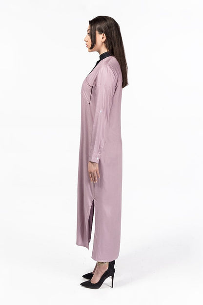 Lilac Button Down Tunic for Women with Mandarin Collar