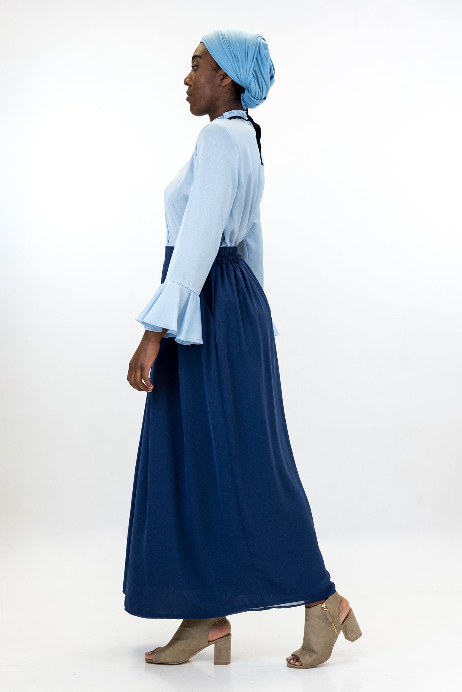 Pleated Maxi Skirt - Navy Blue - jolienisa