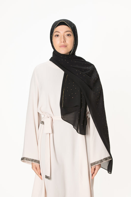 jolienisa Real Black Chiffon Hijab with Rhinestones