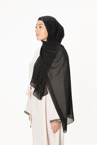 jolienisa Real Black Chiffon Hijab with Rhinestones