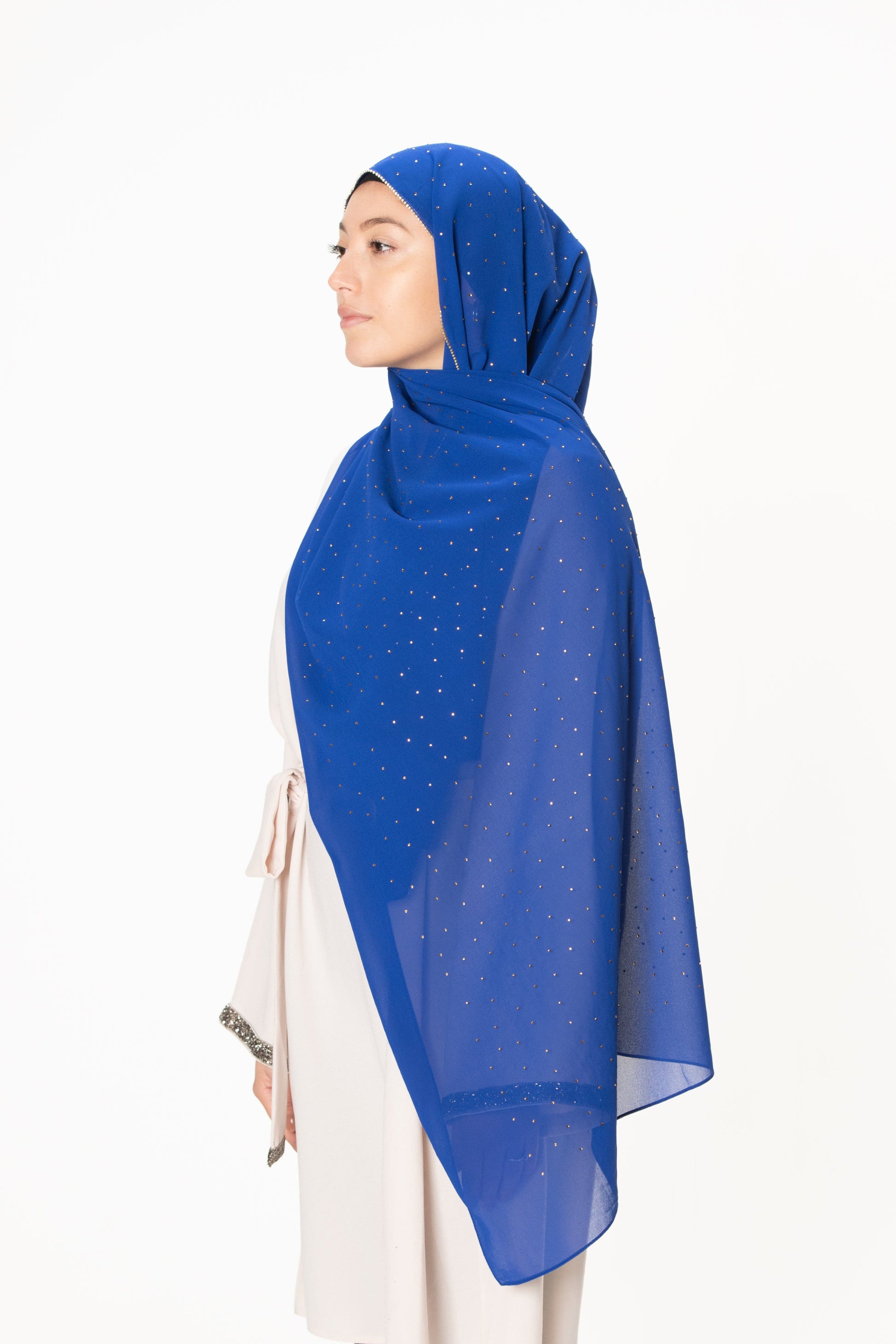 jolienisa Royal Blue Chiffon Hijab with Rhinestones