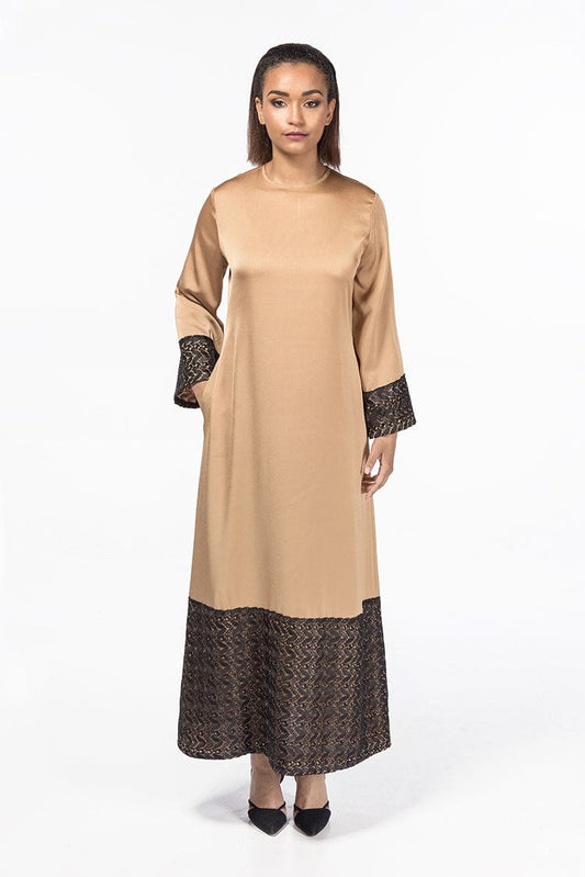 SANA Mustard - Lace Abaya Dress Front