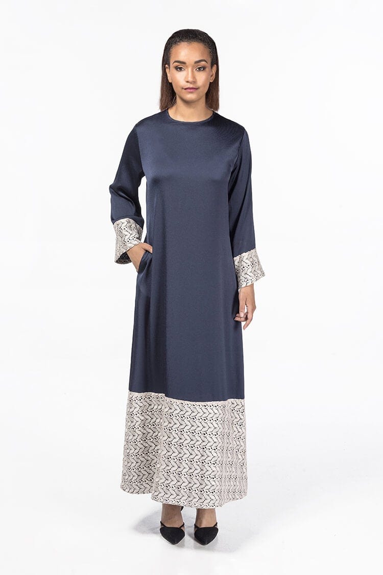 SANA Navy - Lace Abaya Dress Front