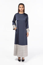 Load image into Gallery viewer, SANA Navy - Lace Abaya Dress Front
