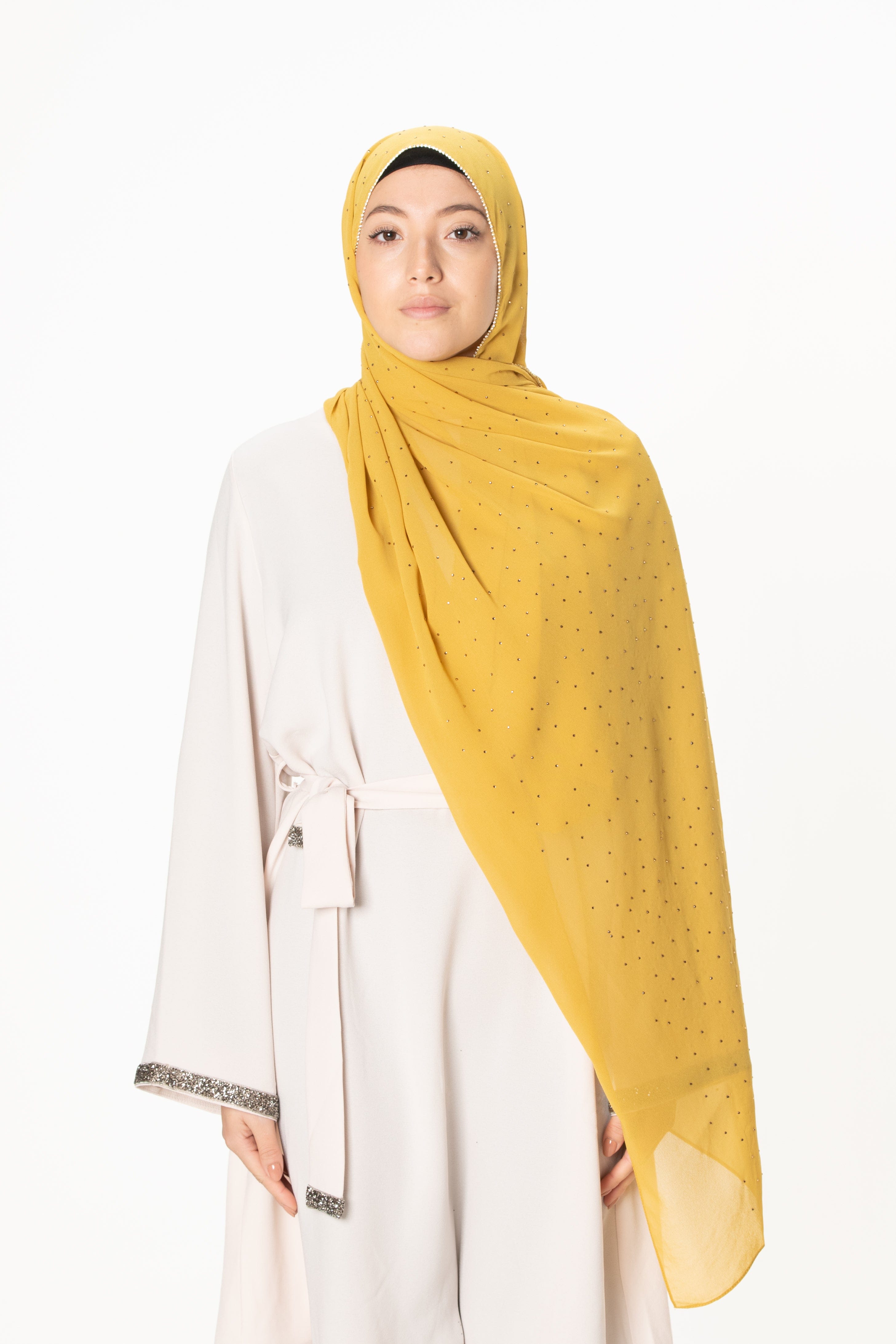 jolienisa Turmeric Chiffon Hijab with Rhinestones