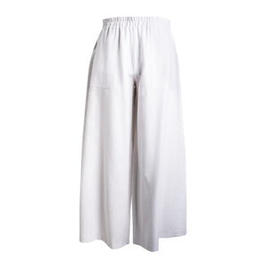 jolienisa White Cotton Linen Front pocket Flared Palazzo Pant