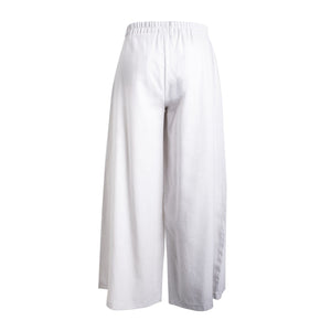 jolienisa White Cotton Linen Front pocket Flared Palazzo Pant
