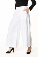 Load image into Gallery viewer, jolienisa S White Cotton Linen Front pocket Flared Palazzo Pant

