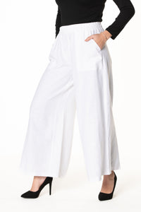 jolienisa S White Cotton Linen Front pocket Flared Palazzo Pant