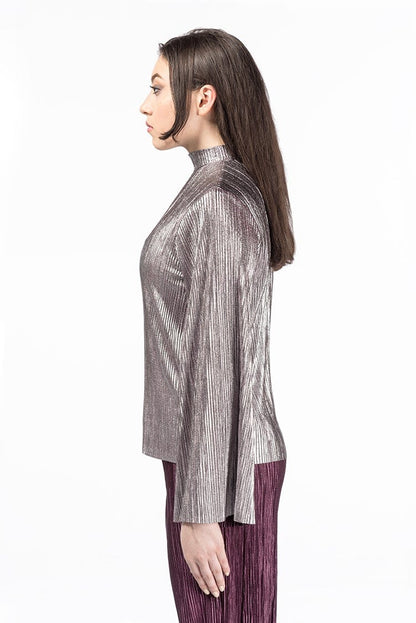 ZOYA Silver - Top Blouse with Mock Neck Side