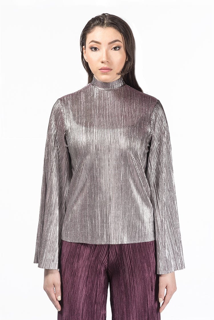 ZOYA Silver - Top Blouse with Mock Neck Front